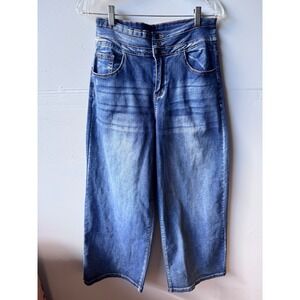 ROSWEAR High Waisted Wide Leg Jeans Medium Wash Triple Button Size L